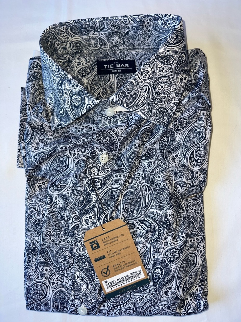 Tie Bar Paisley Button Up Dress Shirt Trim 16.5 Neck 32/33 Sleeves
